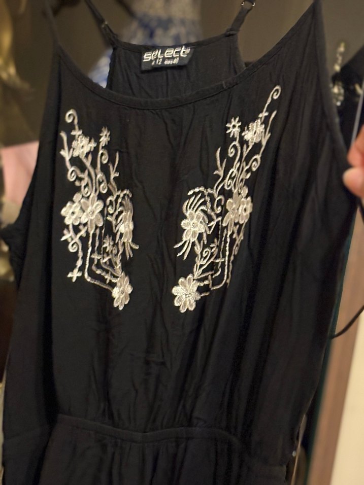 Dantel Detaylı Nakışlı Siyah Kadın Tulum - Görsel 2