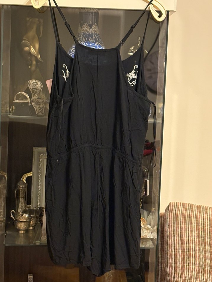 Dantel Detaylı Nakışlı Siyah Kadın Tulum - Görsel 4