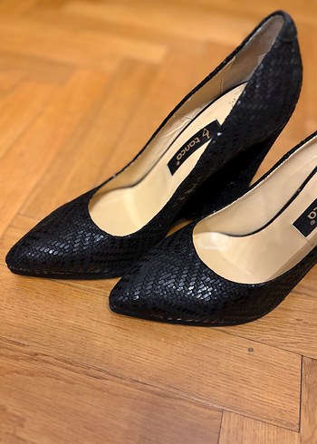 Siyah Yılan Desenli Dolgu Topuklu Kadın Stiletto - Görsel 2