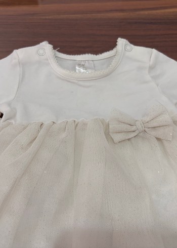 H&M Kız Bebek Beyaz Uzun Kollu Fırfırlı Elbise
