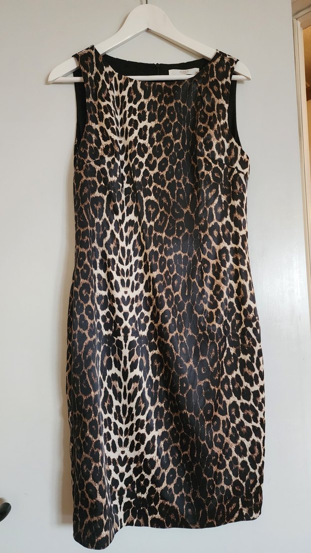 Kahverengi Leopar Desenli Kolsuz Midi Elbise - Görsel 2