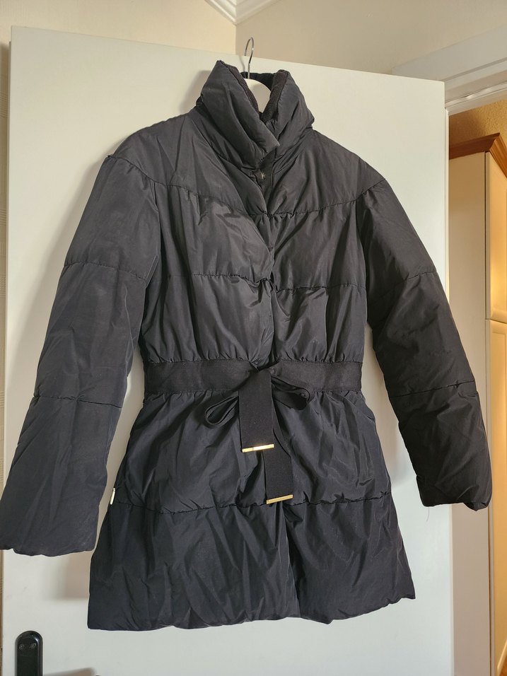 Mango Kemerli Siyah Kadın Midi Kaz tüyü Kış Montu - Görsel 3