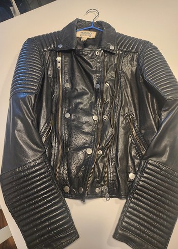 Mango Siyah Hakiki Dana Derisi Biker Ceket - Görsel 2