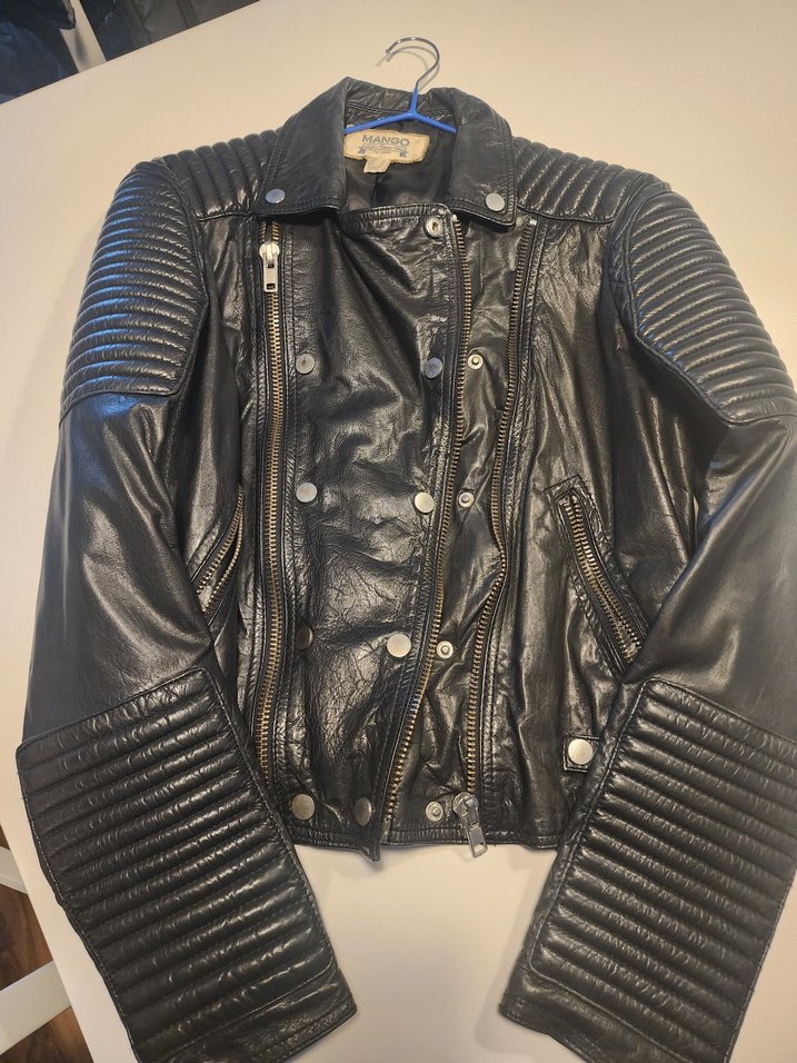 Mango Siyah Hakiki Dana Derisi Biker Ceket - Görsel 2