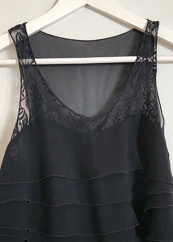 Siyah Kat Kat Volanlı Midi şifon bluz - Görsel 2