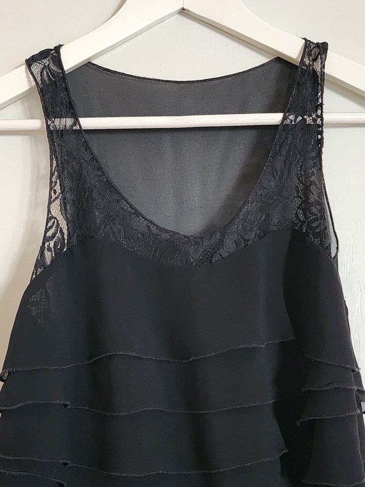 Siyah Kat Kat Volanlı Midi şifon bluz - Görsel 2