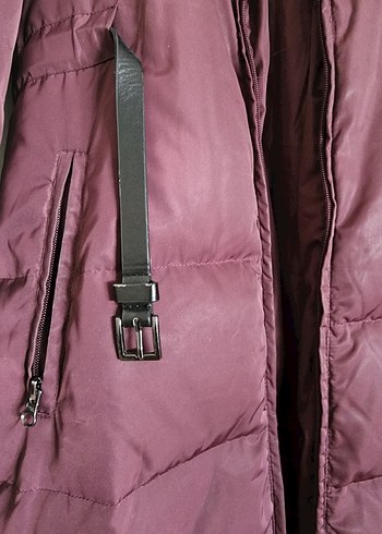 Park Bravo Kaz tüyü Uzun Bordo renkli Mont - Görsel 5