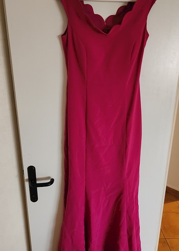 Pembe Uzun Drapeli Kadın Abiye Elbise - Görsel 4