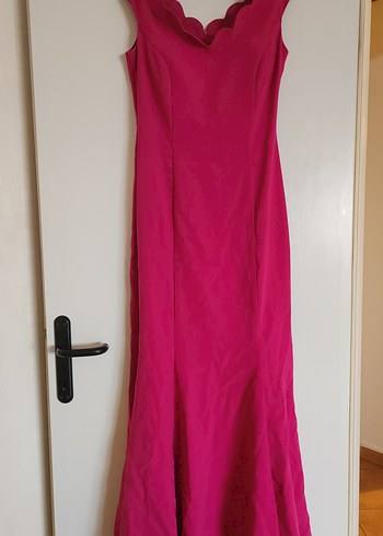 Pembe Uzun Drapeli Kadın Abiye Elbise - Görsel 2