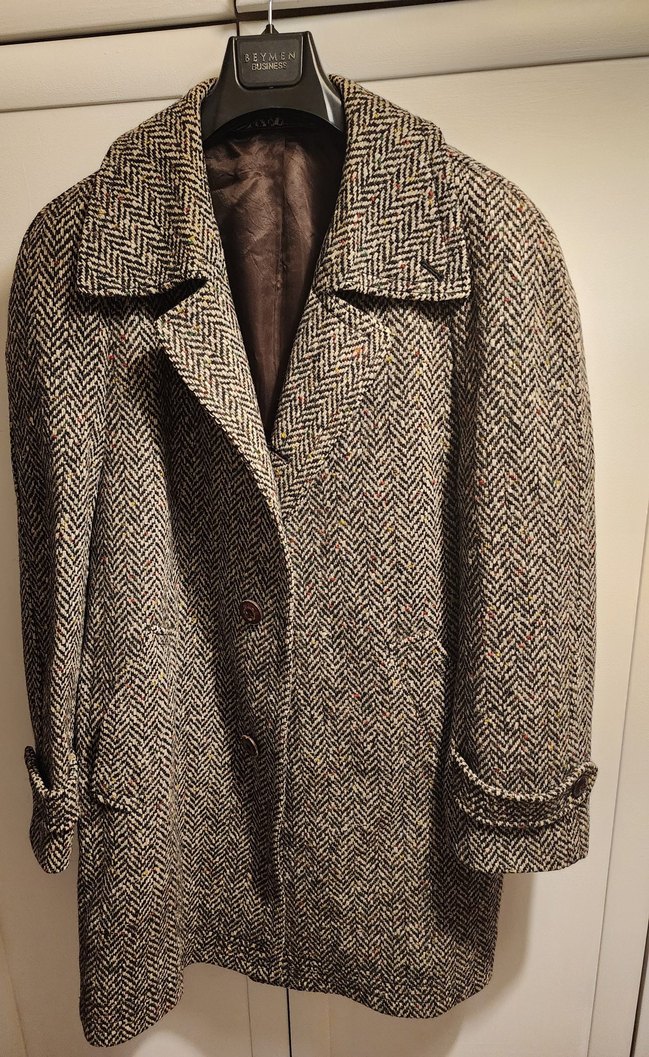 Balık sırtı desenli kırçıllı Yün Erkek Kaban - Görsel 4