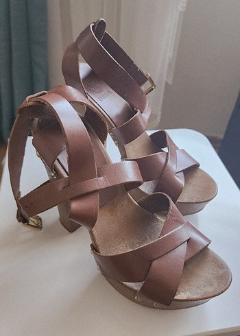 Desa Kemerli Hakiki deri taba rengi Topuklu Sandalet-Sitiletto - Görsel 5