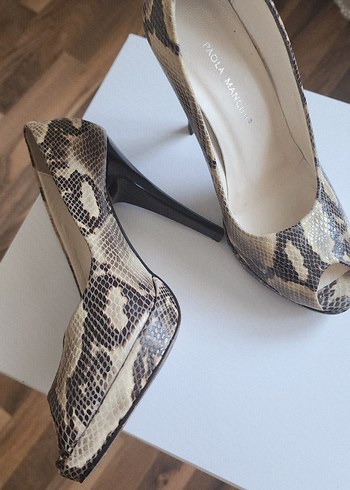 37 Beden çeşitli Renk Paola Mancini Bej Yılan Desenli Yüksek Topuklu Stiletto