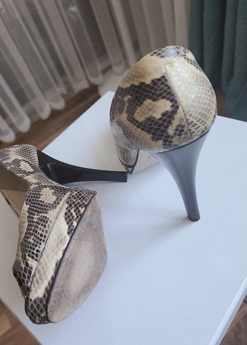 Paola Mancini Bej Yılan Desenli Yüksek Topuklu Stiletto - Görsel 5