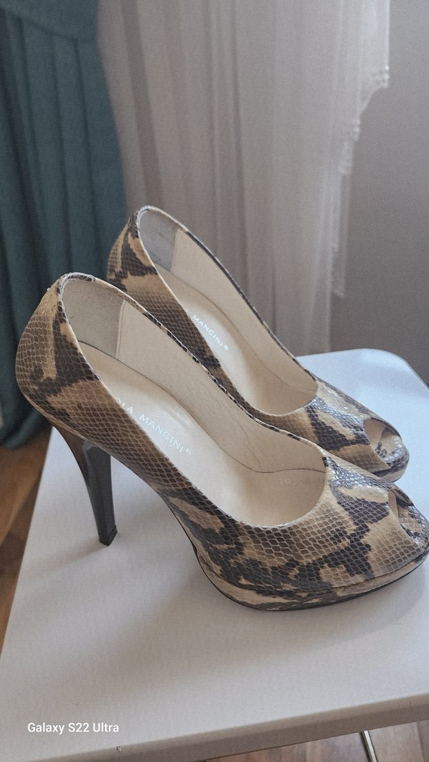 Paola Mancini Bej Yılan Desenli Yüksek Topuklu Stiletto - Görsel 3