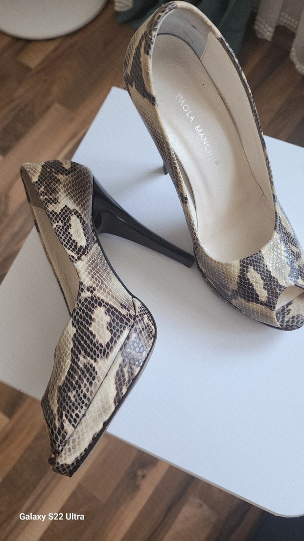 Paola Mancini Bej Yılan Desenli Yüksek Topuklu Stiletto - Görsel 4