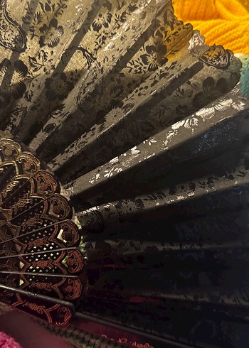 Siyah Dantel İşlemeli Katlanabilir Yelpaze - Görsel 5