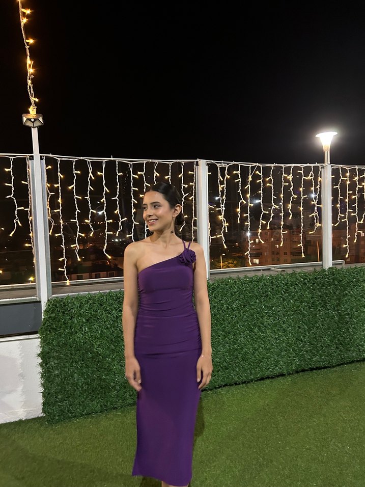 Mor Drapeli Straplez Tek Omuz Uzun Abiye Elbise - Görsel 2