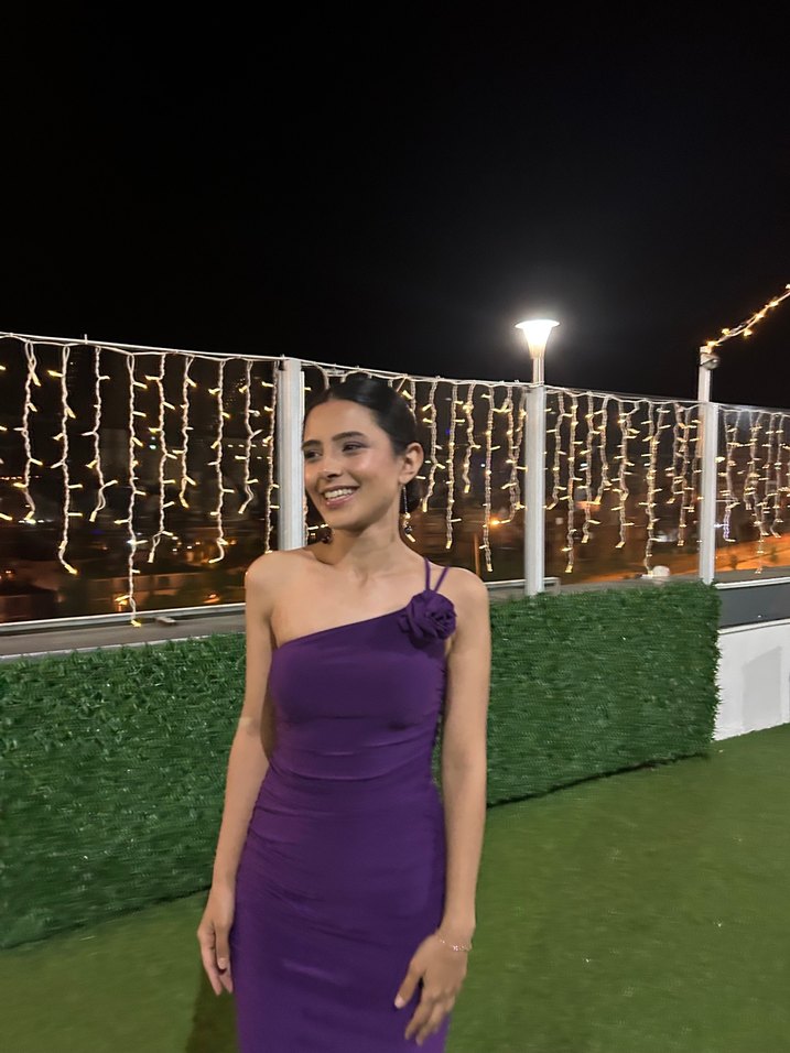 Mor Drapeli Straplez Tek Omuz Uzun Abiye Elbise - Görsel 3