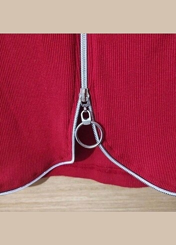 l Beden bordo Renk Ters Fermuar Detaylı Bluz Crop