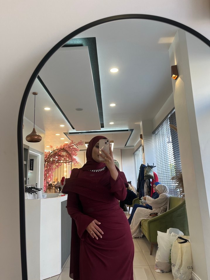 Bordo Drapeli Uzun Abiye Elbise - Görsel 2