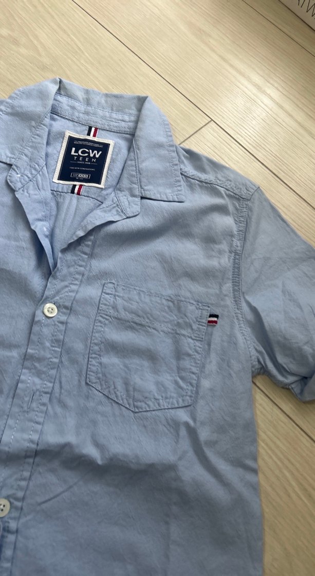 Mavi Pamuklu Kısa Kollu Erkek Gömlek - Görsel 3