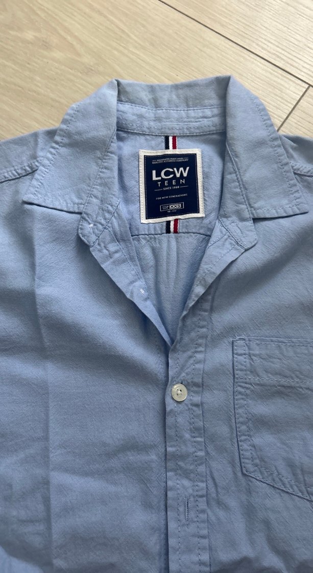 Mavi Pamuklu Kısa Kollu Erkek Gömlek - Görsel 2