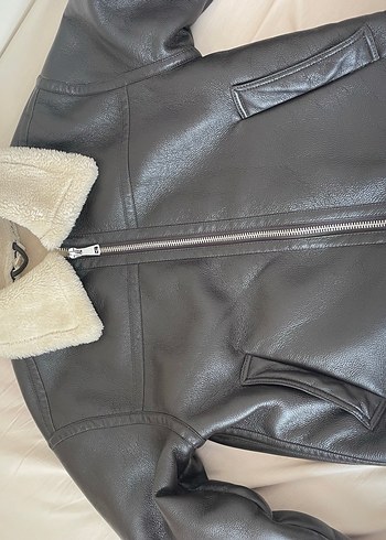 Kahverengi Kürklü Deri Kadın Biker Ceket - Görsel 4