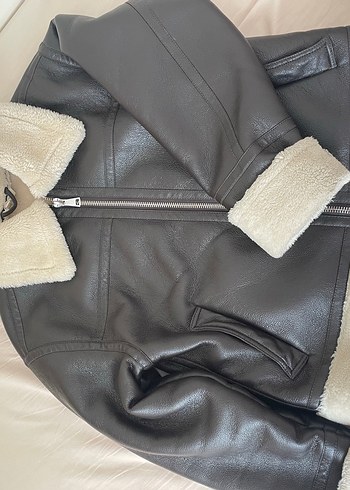 Kahverengi Kürklü Deri Kadın Biker Ceket - Görsel 5