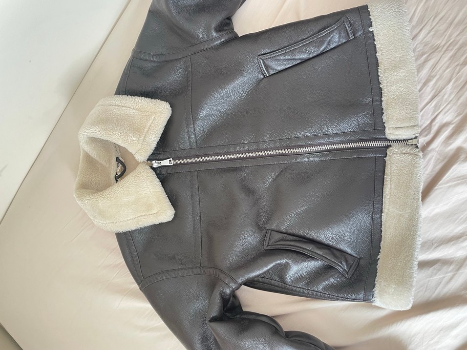 Kahverengi Kürklü Deri Kadın Biker Ceket - Görsel 4