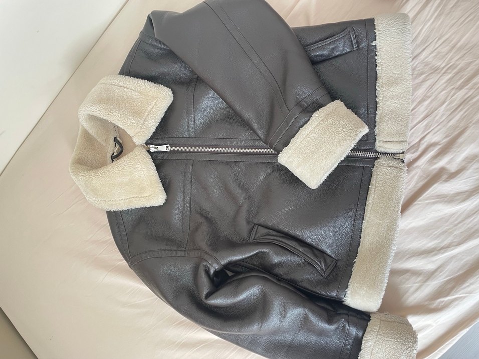 Kahverengi Kürklü Deri Kadın Biker Ceket - Görsel 5