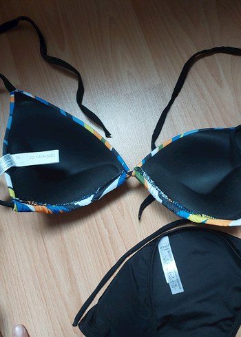 s Beden Zebra Desenli Mavi Strappy Bikini