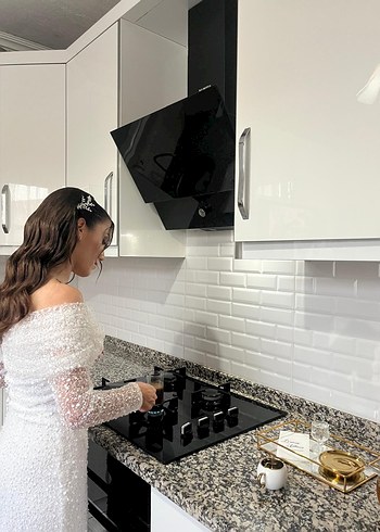 Uzun Kollu Straplez Beyaz Abiye - Görsel 2