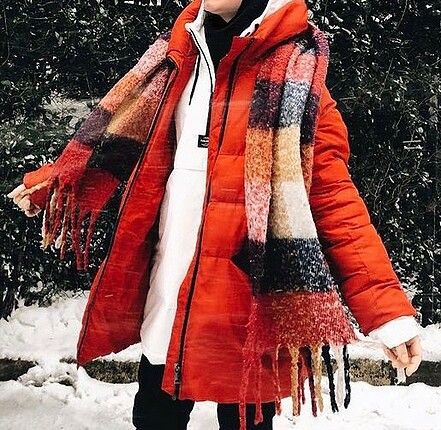 Mavi Kırmızı Oversize Mont
