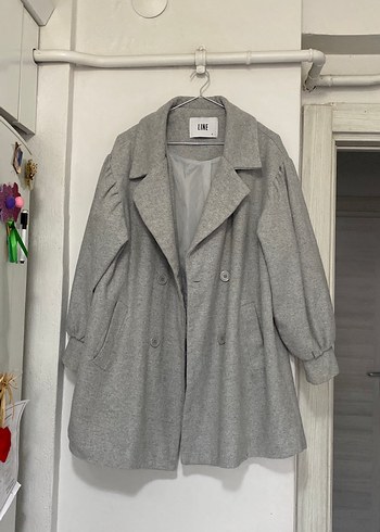 Gri Düğmeli Kadın Kaban - Görsel 6