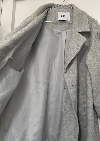 Gri Düğmeli Kadın Kaban - Görsel 5
