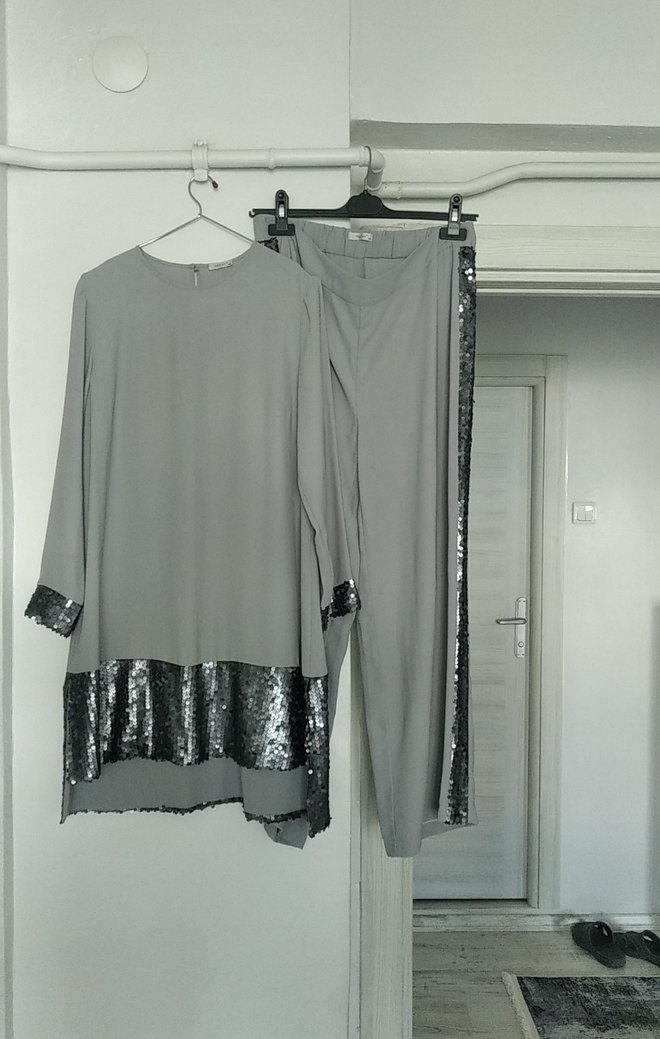 Diger Gri Uzun Kollu Salaş Tunik - Görsel 2