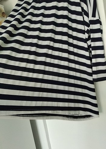Zara Gri Beyaz Çizgili Uzun Kollu Tunik