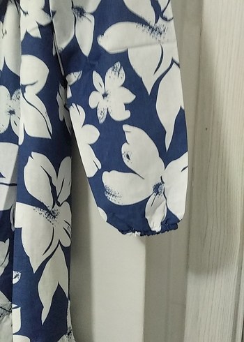 Kadın Mavi Uzun Çiçekli Elbise - Görsel 4