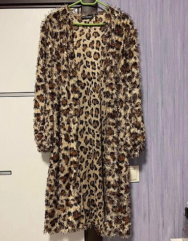 Leopar Desenli Simli Hırka