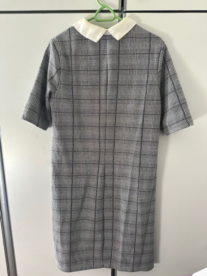 Gri Kareli Midi Ofis Elbisesi - Görsel 3