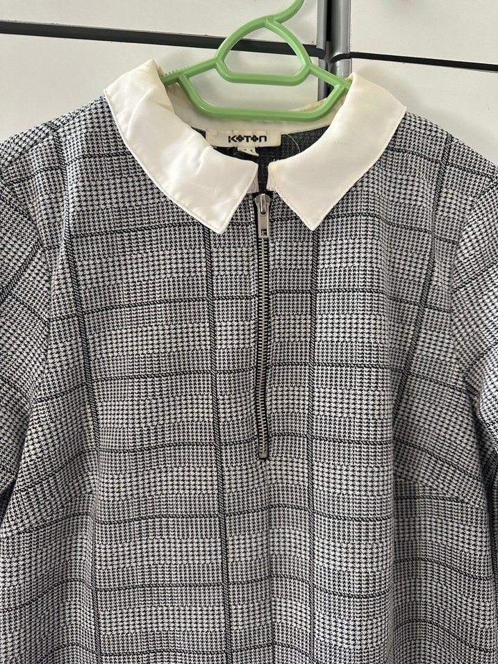 Gri Kareli Midi Ofis Elbisesi - Görsel 2