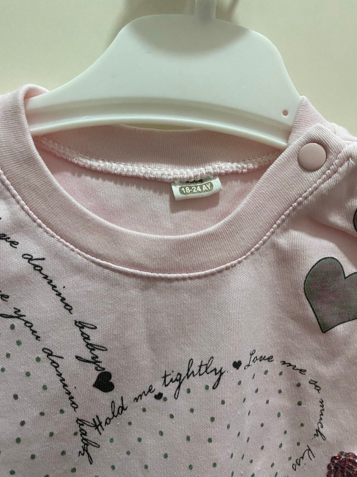 Düğmeli Pembe Kız Çocuk Tişörtü - Görsel 2