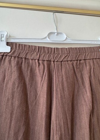 Kahverengi Keten Düğmeli Kadın Takım - Görsel 3