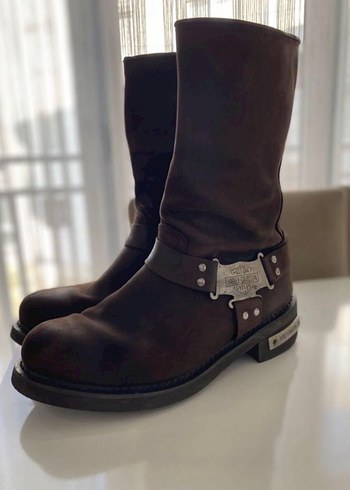 Kahverengi Süet Tokalı Biker Topuklu Harley Davidson Boy - Görsel 2