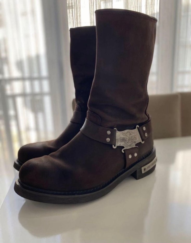 Kahverengi Süet Tokalı Biker Topuklu Harley Davidson Boy - Görsel 2