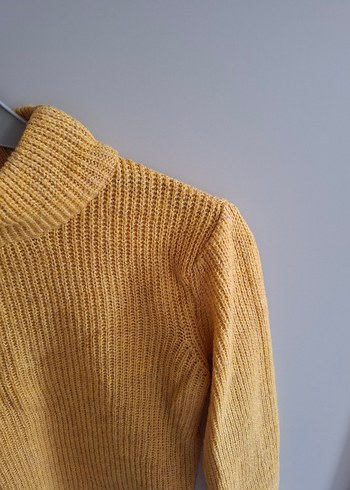 Sarı Yüksek Yakalı Örgü Kadın Kazak - Görsel 4