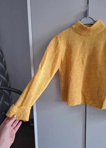 Sarı Yüksek Yakalı Örgü Kadın Kazak - Görsel 2