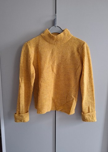 Sarı Yüksek Yakalı Örgü Kadın Kazak - Görsel 6