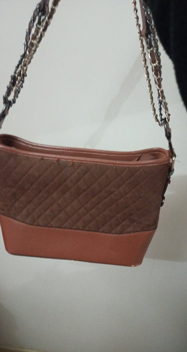 Zincir Detaylı Kahverengi Kadın Süet Çanta - Görsel 3