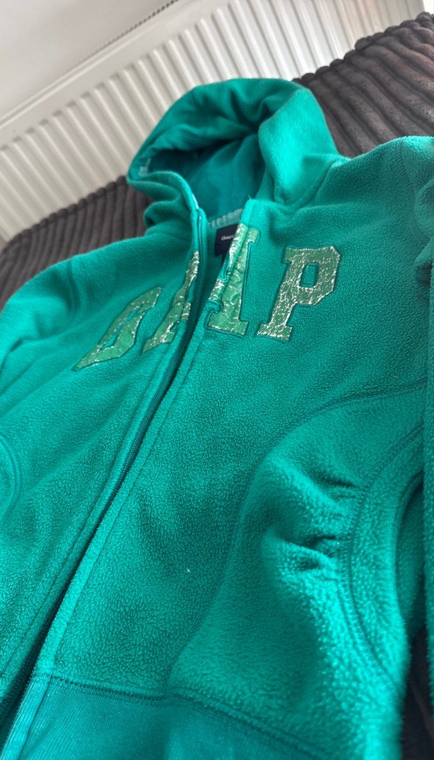 Gap marka Kız Çocuk Yeşil Kapüşonlu Fermuarlı Ceket - Görsel 3